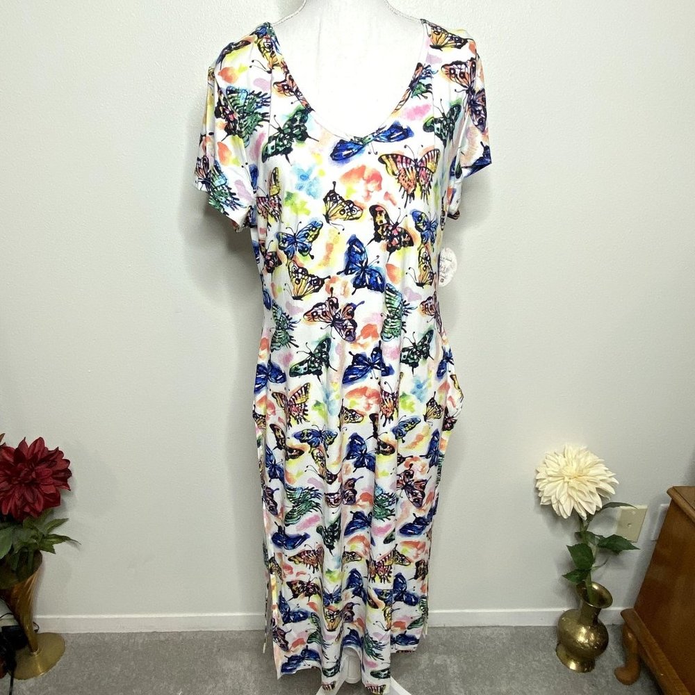 New Jolie & Joy Distressed Butterfly Print Maxi Top Cottage